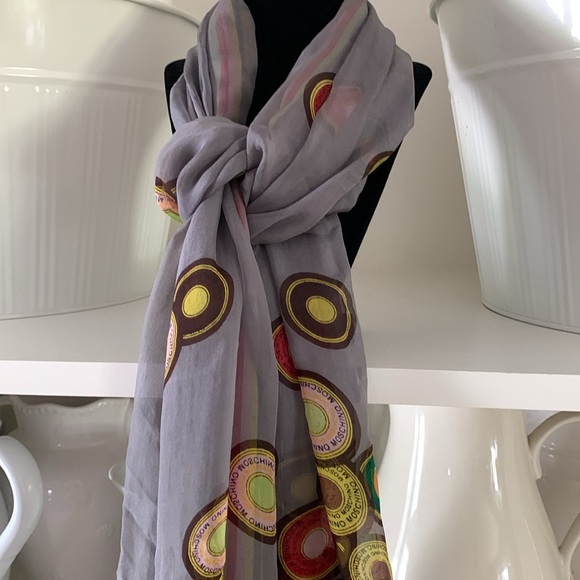 Moschino Accessories - Moschino 100 % Silk Scarf Grey and Multicolour Large Rectangular